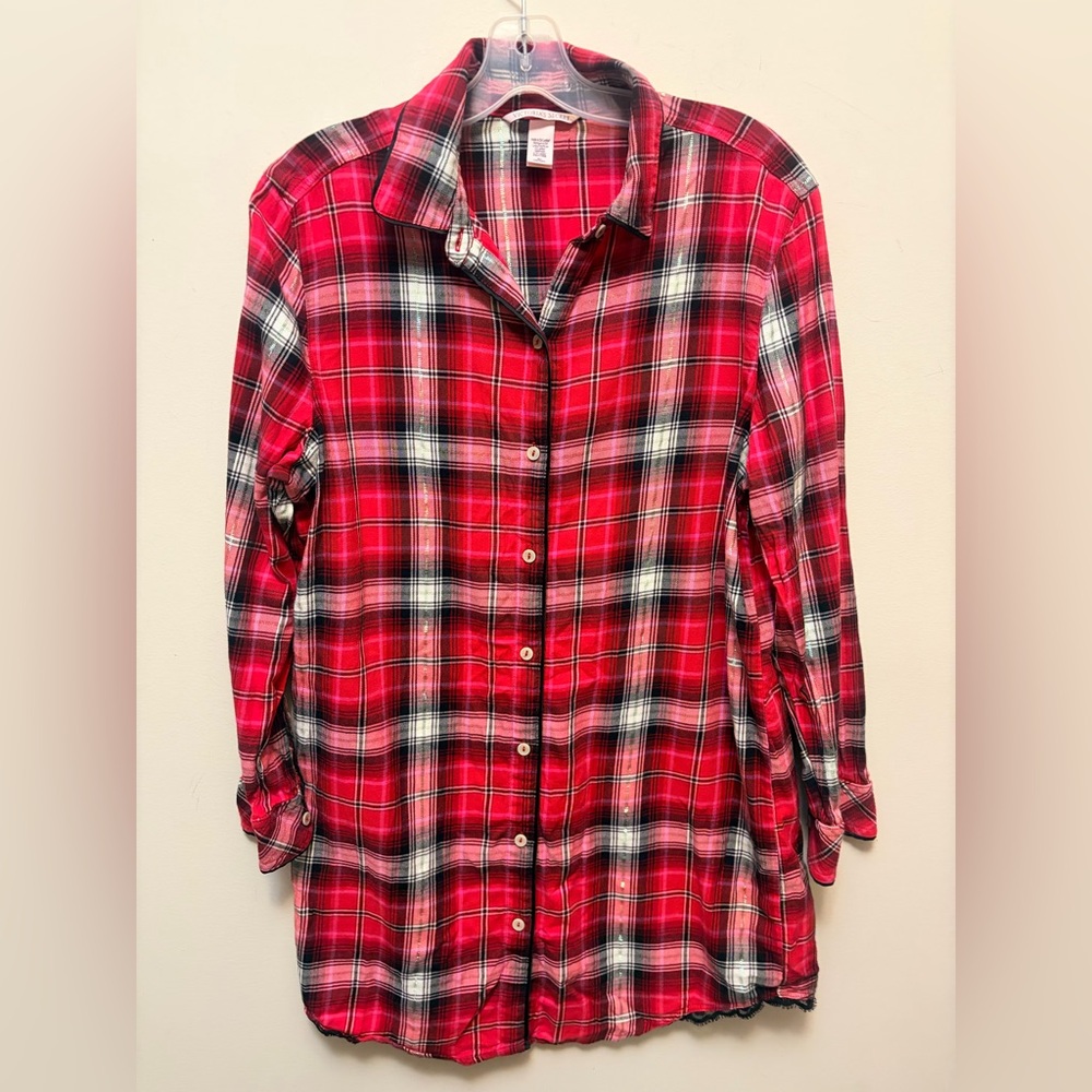 VICTORIAS SECRET Red and Black Plaid Night Shirt